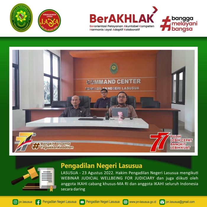 Hakim Pengadilan Negeri Lasusua mengikuti WEBINAR JUDICIAL WELLBEING FOR JUDICIARY